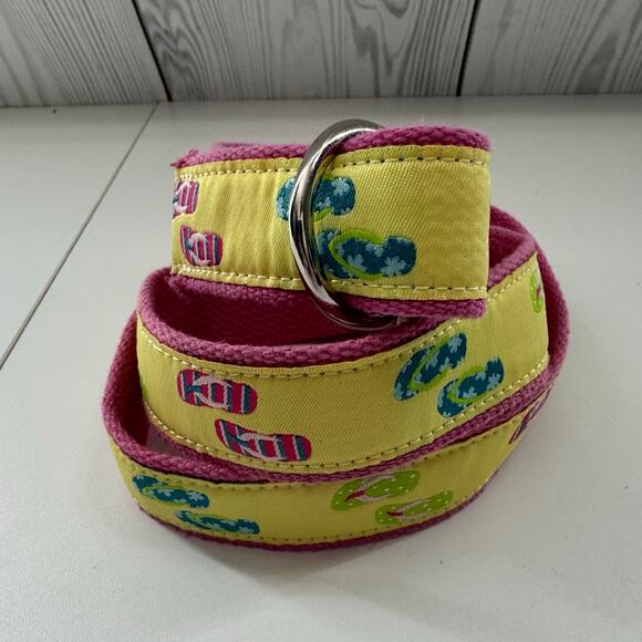 None Accessories - Flip Flop Hot Pink Canvas & Yellow Flip Flop Ribbon D-Ring Belt XL